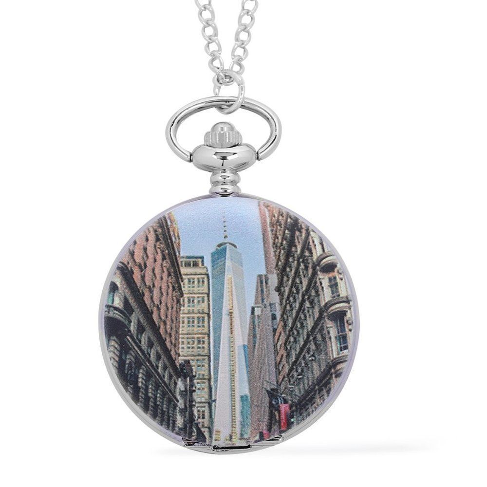 STRADA Statue World Trade Cente Pattern Pocket Watch Women's 31" in Chain